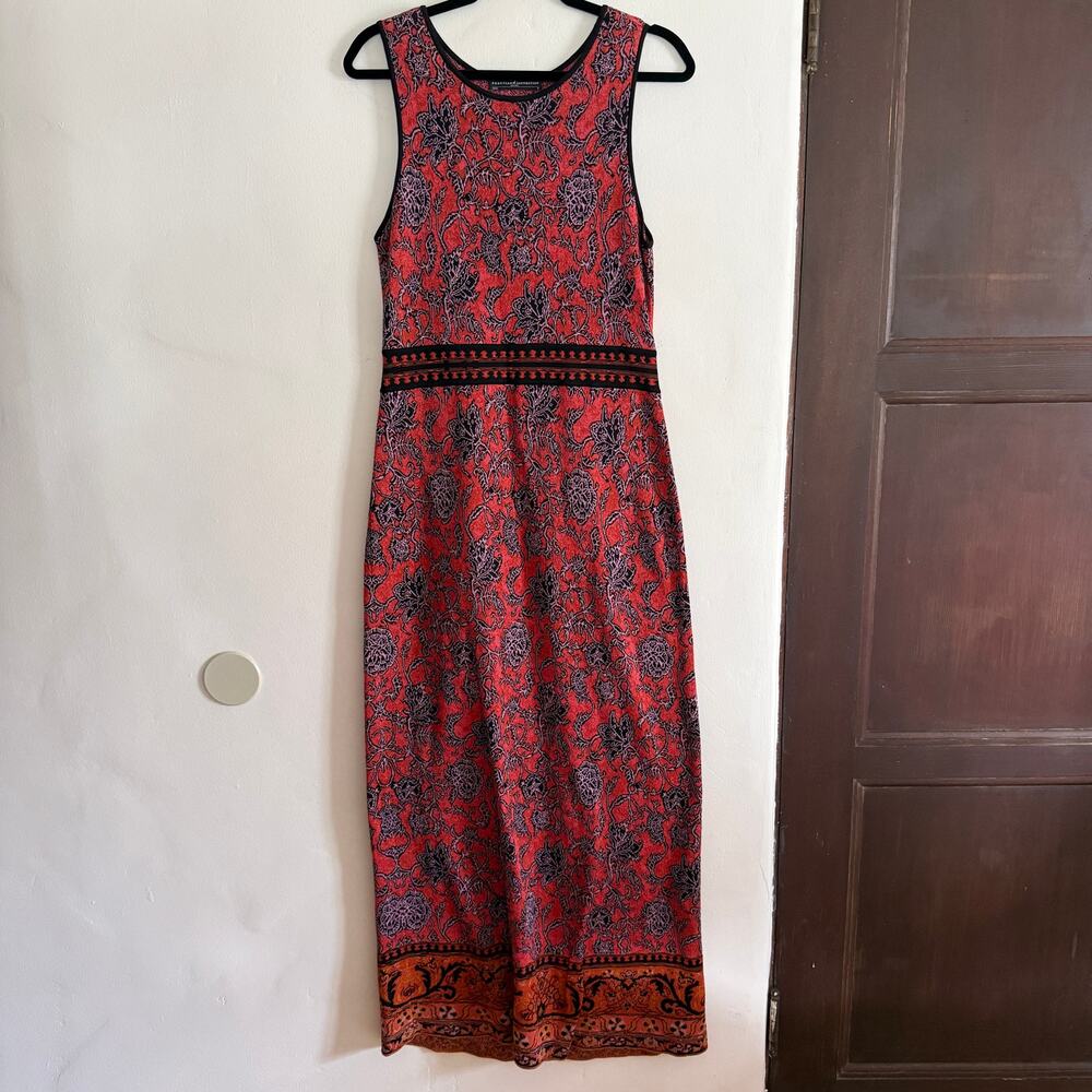 PERUVIAN CONNECTION | Orange Jacquard Pattern Pima Cotton Knit Maxi Dress Medium